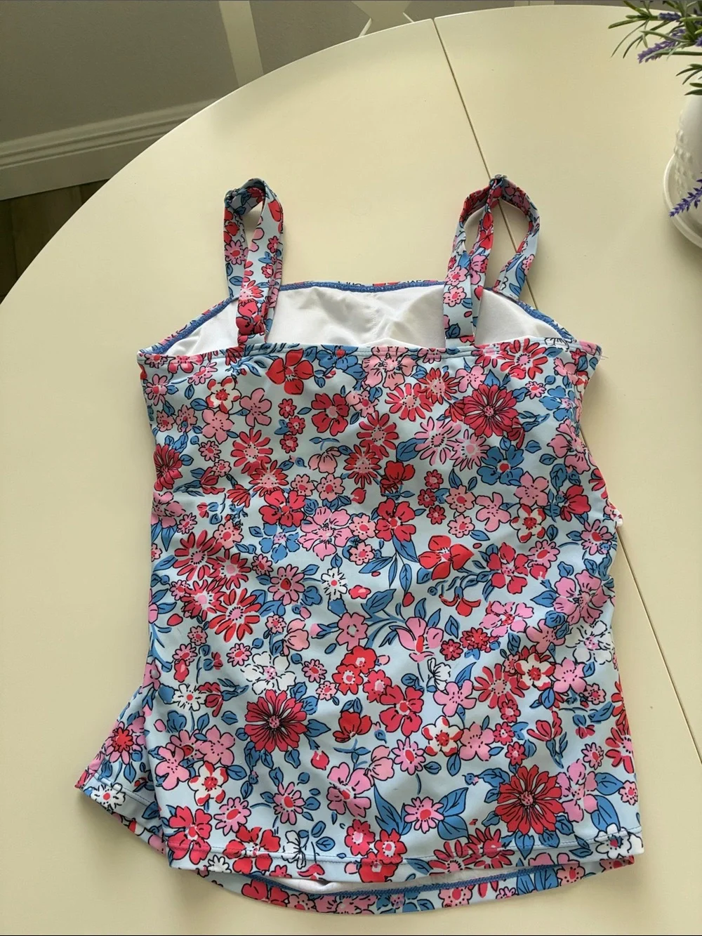 Blue Floral Tankini Set with Skirt - Women's Swimwear